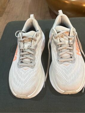 Hoka Women's Athletic Shoes Beige with Coral Accents